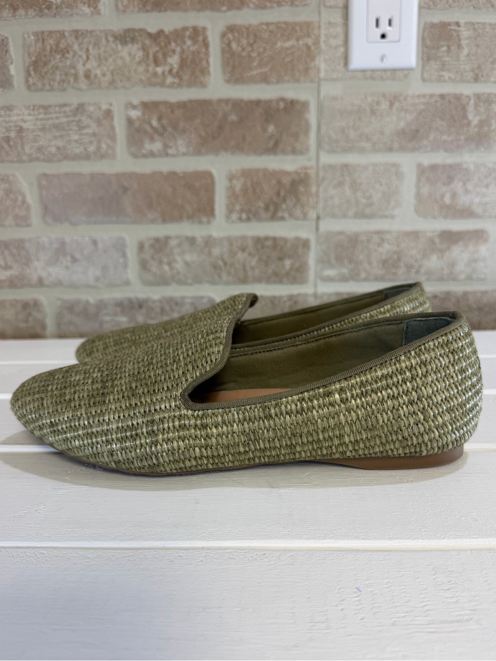 Birdies The Starling Raffia Loafers Olive Green Woven Flats Size 8 - Picture 5 of 11